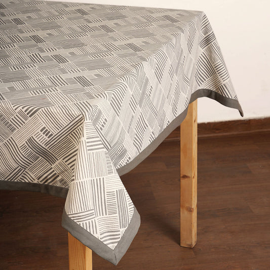 Modern Retro Grey Cotton Tablecloth with Geometrical Stripe Print – 8 to 10 Word SEO Friendly Title