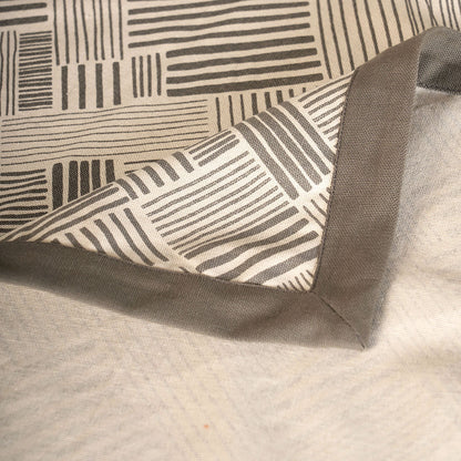 Modern Retro Grey Geometric Stripe Print Cotton Tablecloth | Solid Border | Round, Square & Rectangular