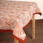 Modern Retro Terracotta Geometric Stripe Print Cotton Tablecloth | Solid Border | Round, Square & Rectangular