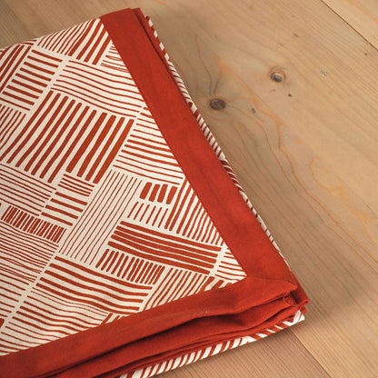 Premium Terracotta Geometric Stripe Cotton Tablecloth – Modern Retro Design