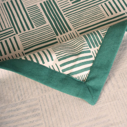 Aqua Green Geometrical Stripe Cotton Tablecloth – Modern Retro Design