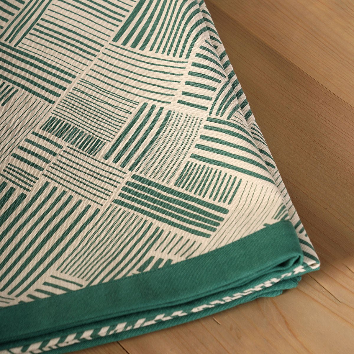 Aqua Green Geometrical Stripe Cotton Tablecloth – Modern Retro Design