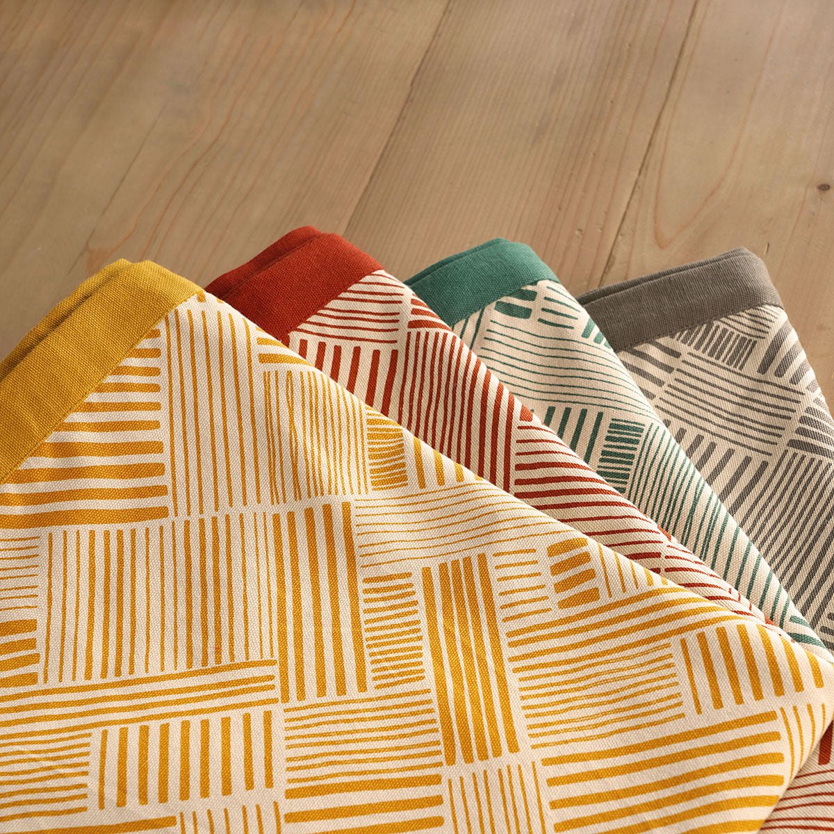 Aqua Green Geometrical Stripe Cotton Tablecloth – Modern Retro Design
