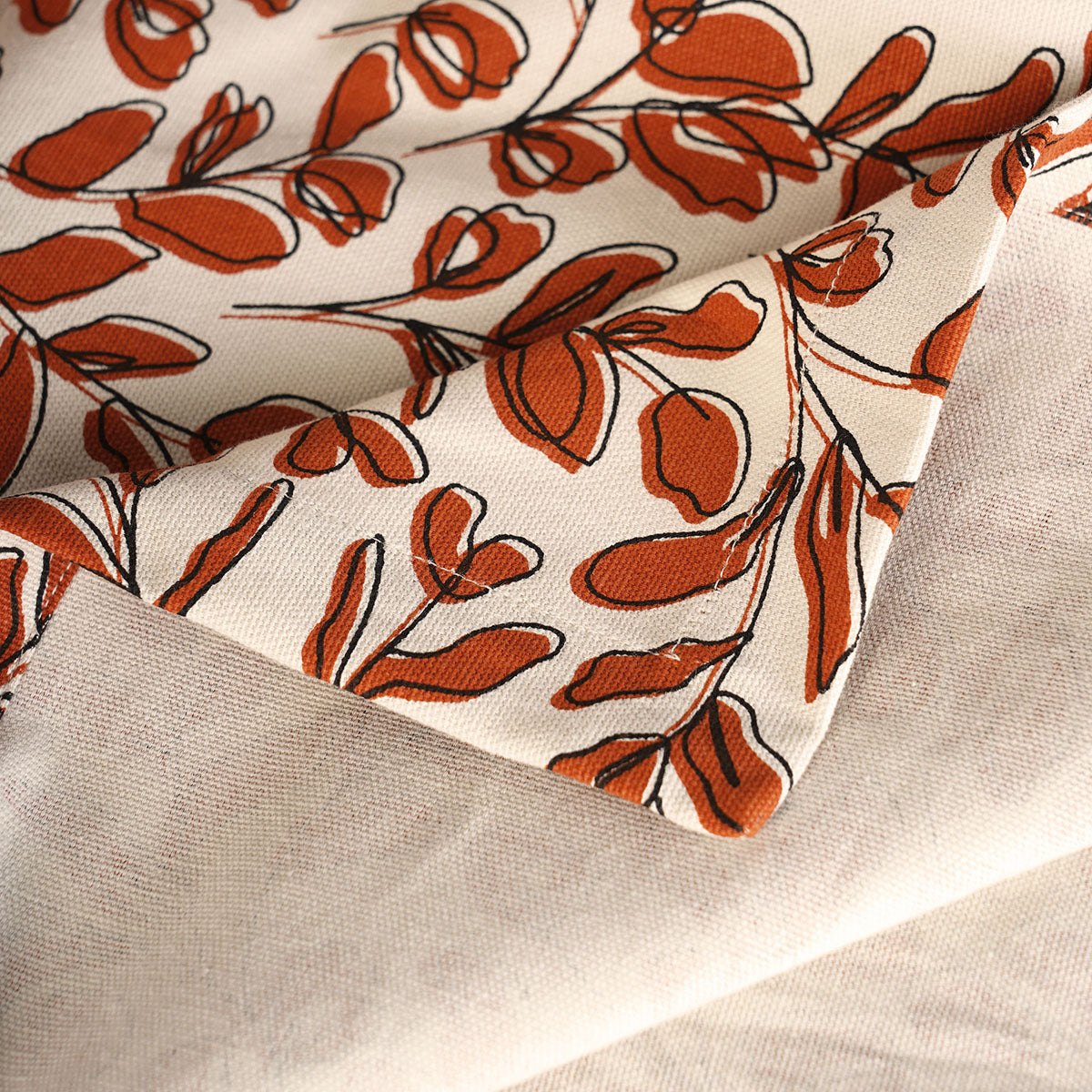 Terracotta Leaf Print Modern Retro Cotton Tablecloth for Round Four-Seater