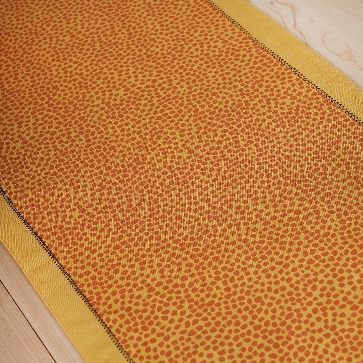 Modern Retro Mustard Yellow Dot Print Cotton Table Runner | Zig-Zag Embroidered Border | 4 & 6 Seater