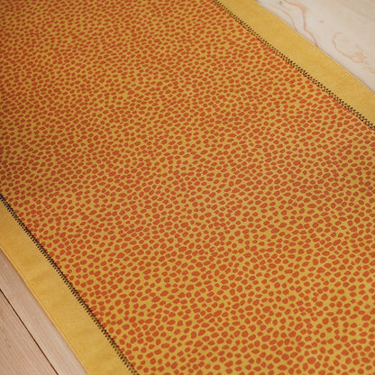 Modern Retro Mustard Yellow Dot Print Cotton Table Runner | Zig-Zag Embroidered Border | 4 & 6 Seater