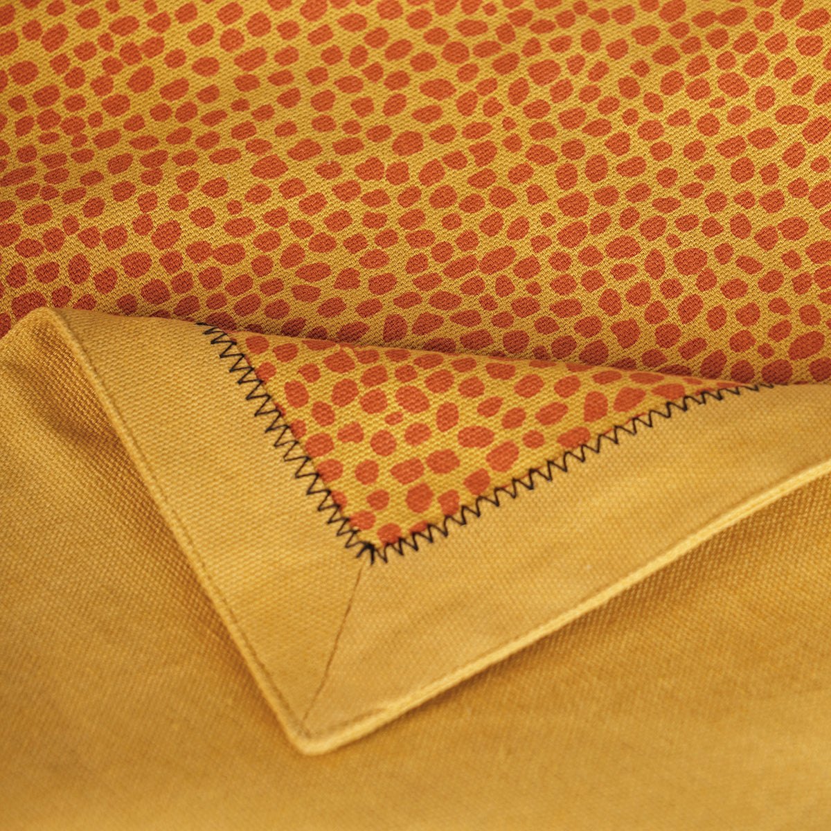 Modern Retro Mustard Yellow Dot Print Cotton Table Runner | Zig-Zag Embroidered Border | 4 & 6 Seater
