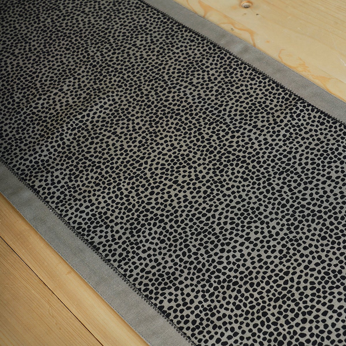 Grey Cotton Modern Retro Table Runner with Embroidered Border