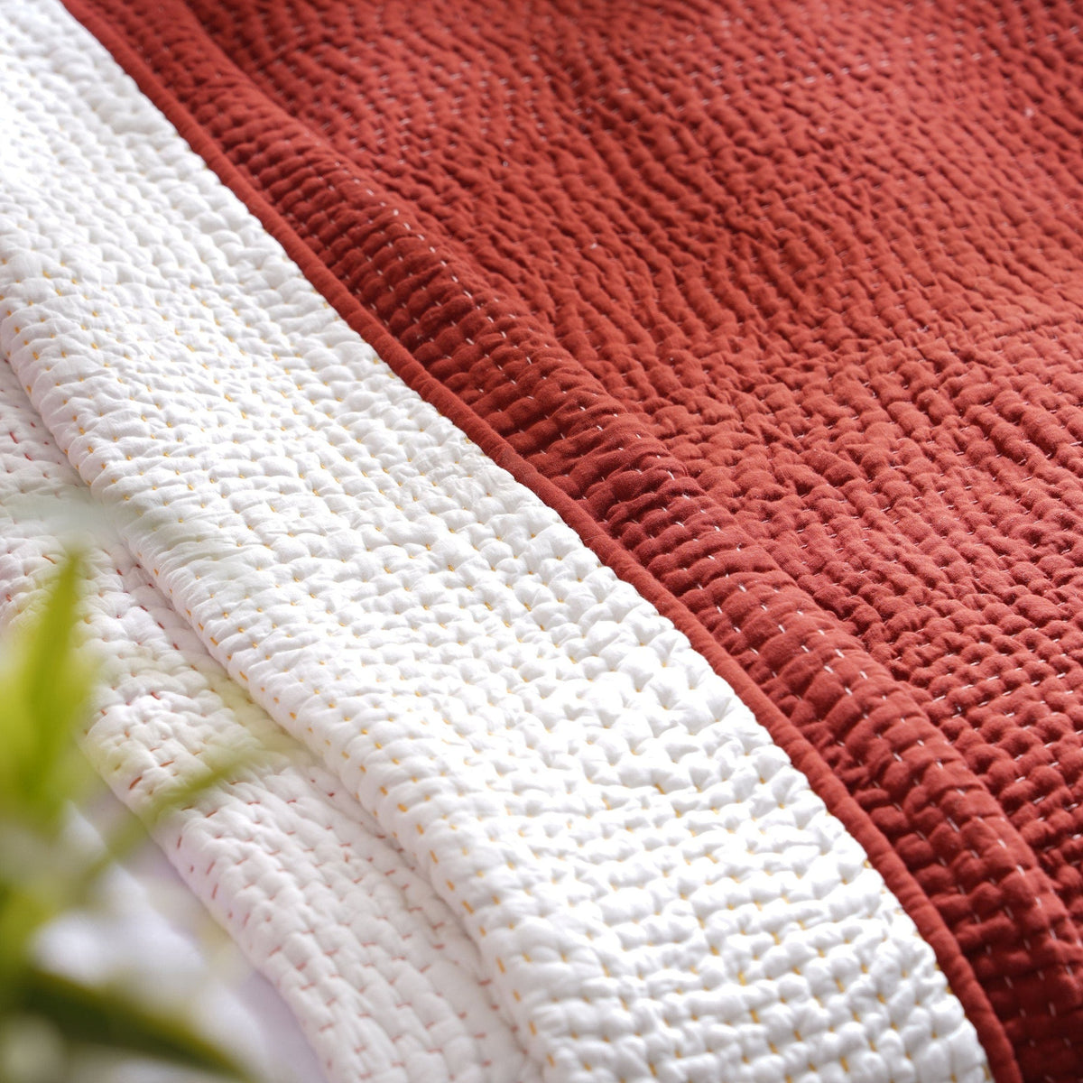 Terracotta Kantha Quilt Bed Set | 4-Layer Muslin Gauze | Hand Quilted | Handmade