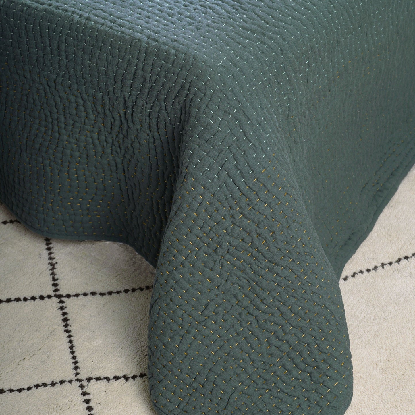 Olive Green Hand Quilted 4-Layer Muslin Gauze Bedset