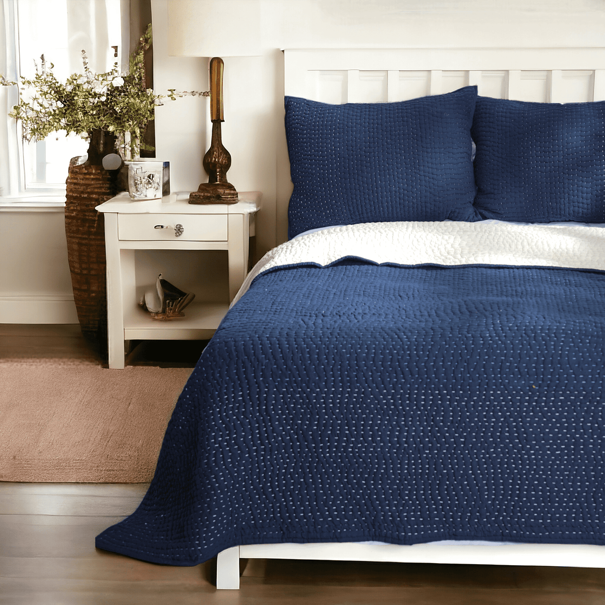 Indigo Kantha Pillow Shams | Hand Quilted 4-Layer Muslin Gauze | Multiple Sizes