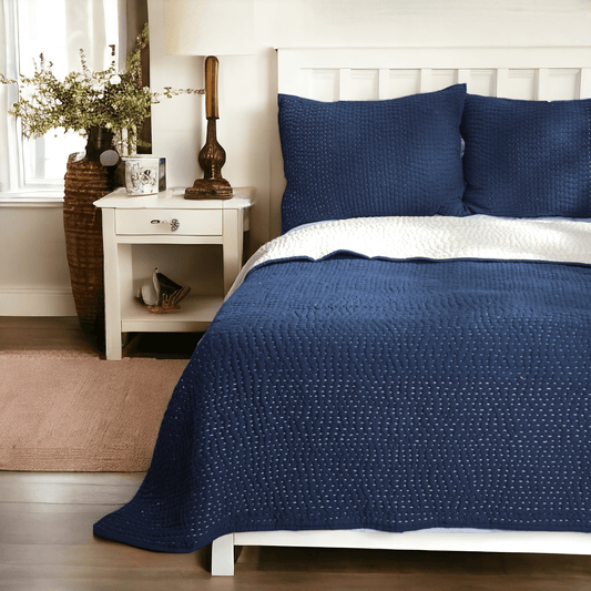 Premium Indigo Kantha Hand‑Quilted 4‑Layer Muslin Bed Set