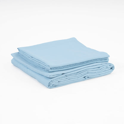SKY BLUE 300TC flat sheet set, premium pure cotton satin