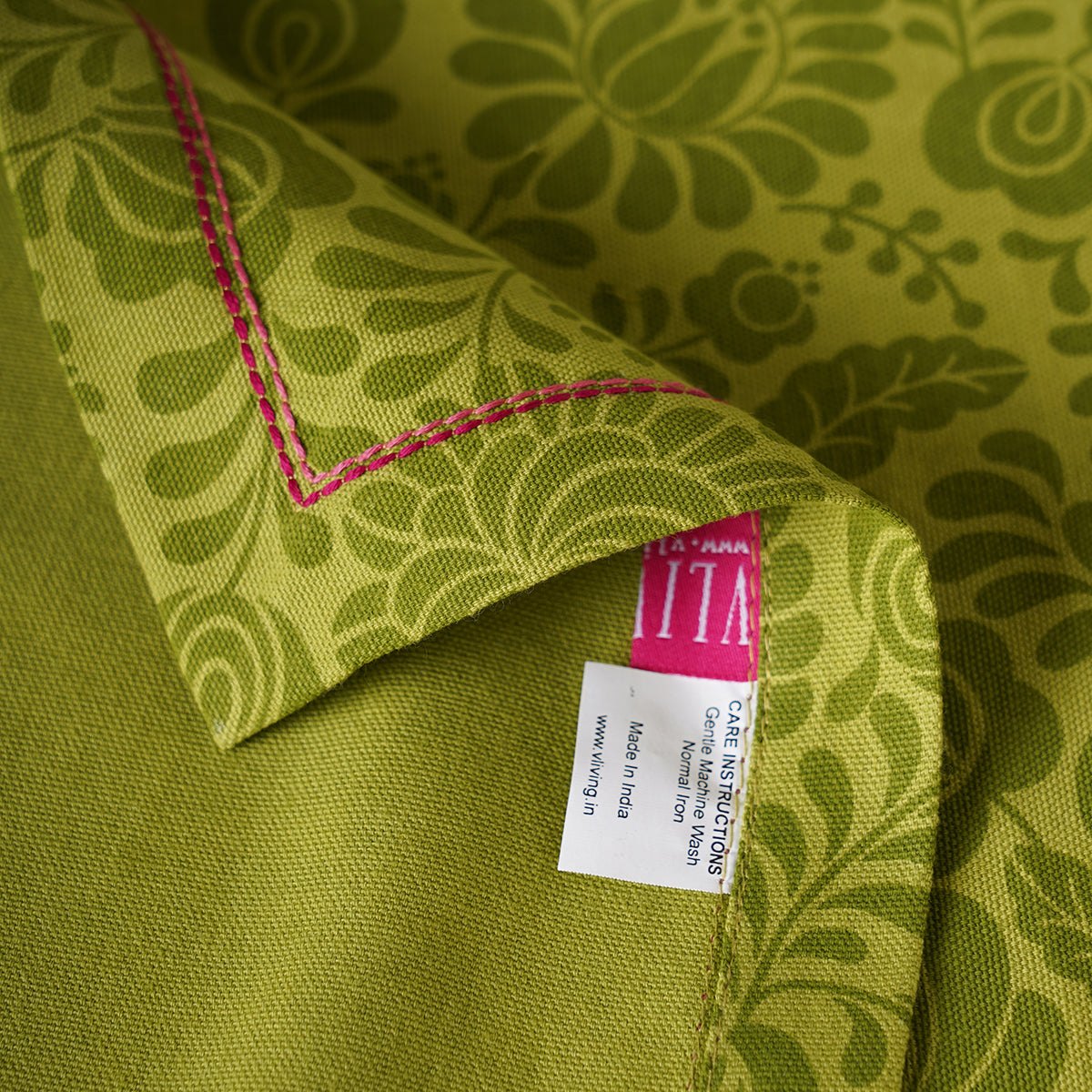 MATYO Green Floral Cotton Tablecloth – 54" Round, 54"x90" Options