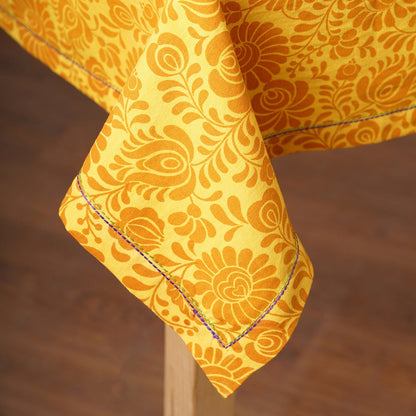 Matyo Tablecloth | Yellow Floral Print & Embroidered Hem | 100% Cotton | 3 Sizes Available