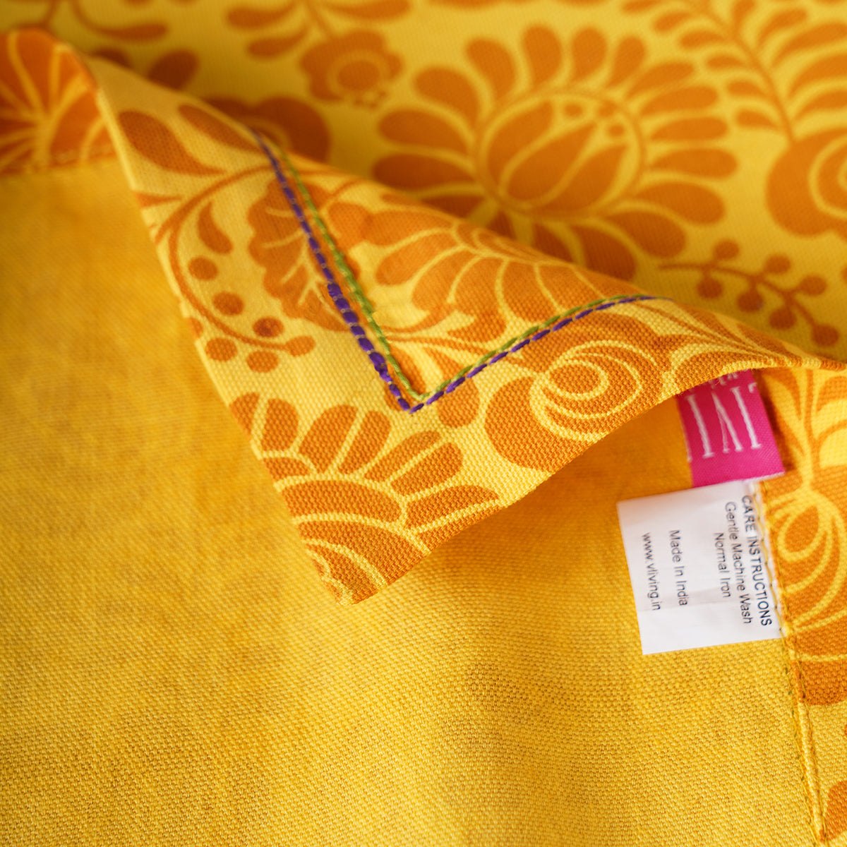 Matyo Tablecloth | Yellow Floral Print & Embroidered Hem | 100% Cotton | 3 Sizes Available