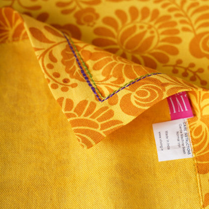 Matyo Tablecloth | Yellow Floral Print & Embroidered Hem | 100% Cotton | 3 Sizes Available