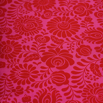 Matyo Tablecloth | Hot Pink Floral Print & Embroidered Hem | 100% Cotton | 3 Sizes Available