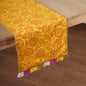 Matyo Table Runner | Yellow Print with Multicolour Acrylic Fringe | Cotton | 4 & 6 Seater Sizes