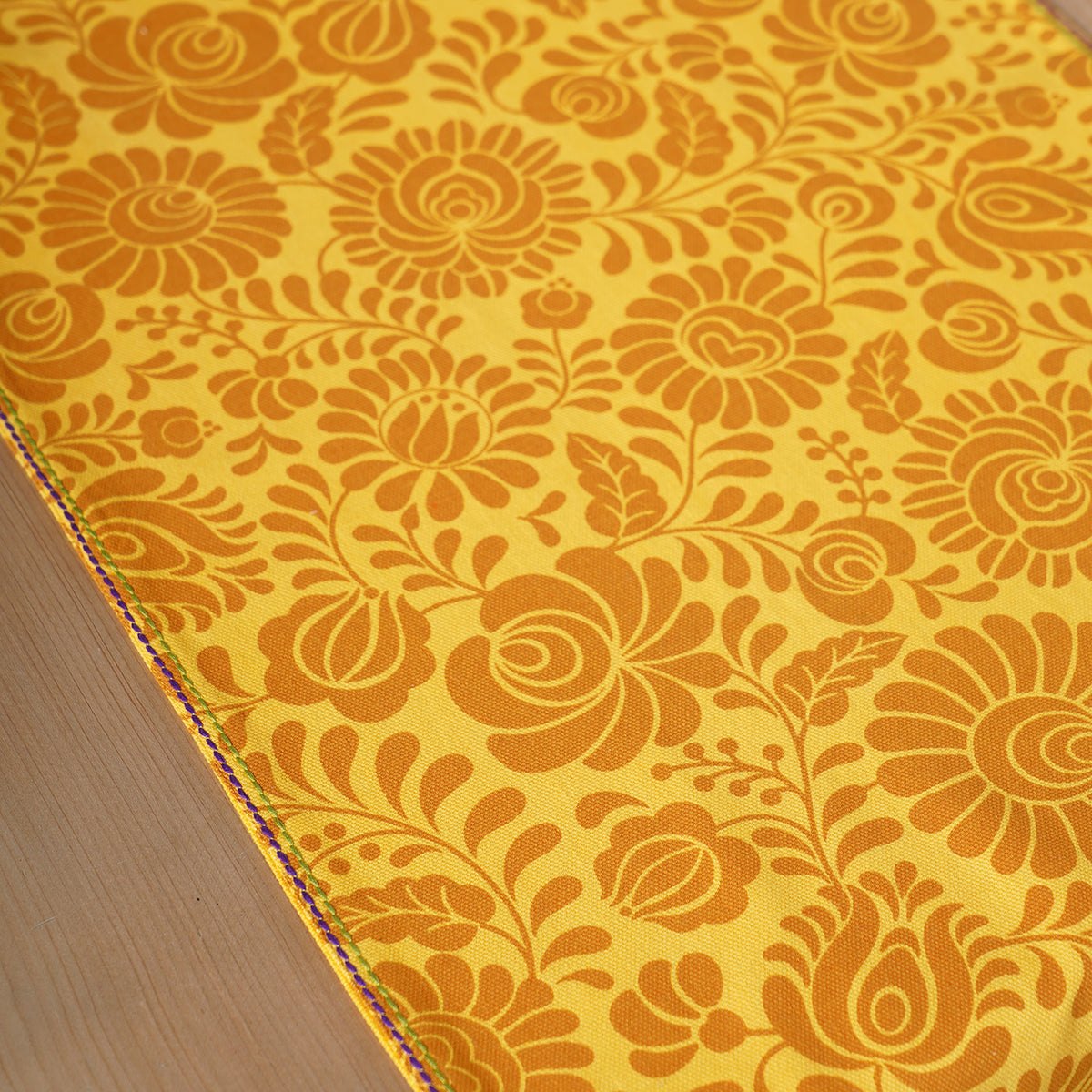 Matyo Yellow Printed Cotton Table Runner with Multicolour Acrylic Fringe