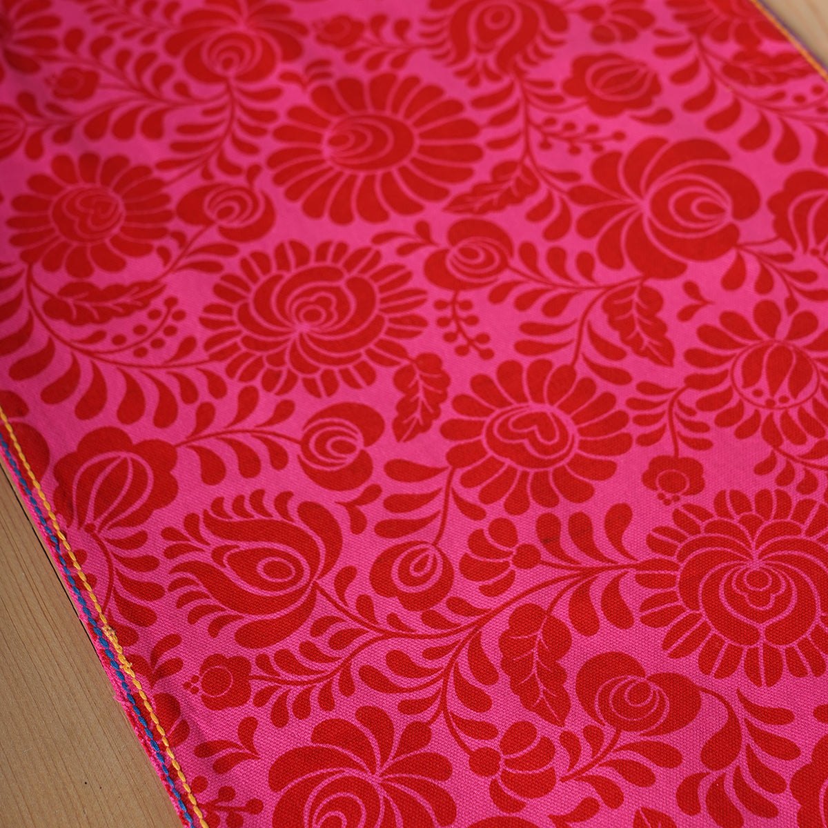 Matyo Hot Pink Cotton Table Runner with Multicolour Fringe