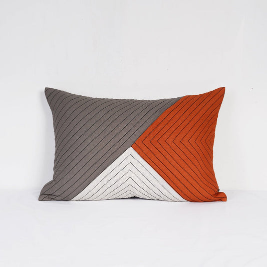 Modern Retro Terracotta Colour Block Patchwork Quilted Cushion Cover | Cotton | 2 Sizes