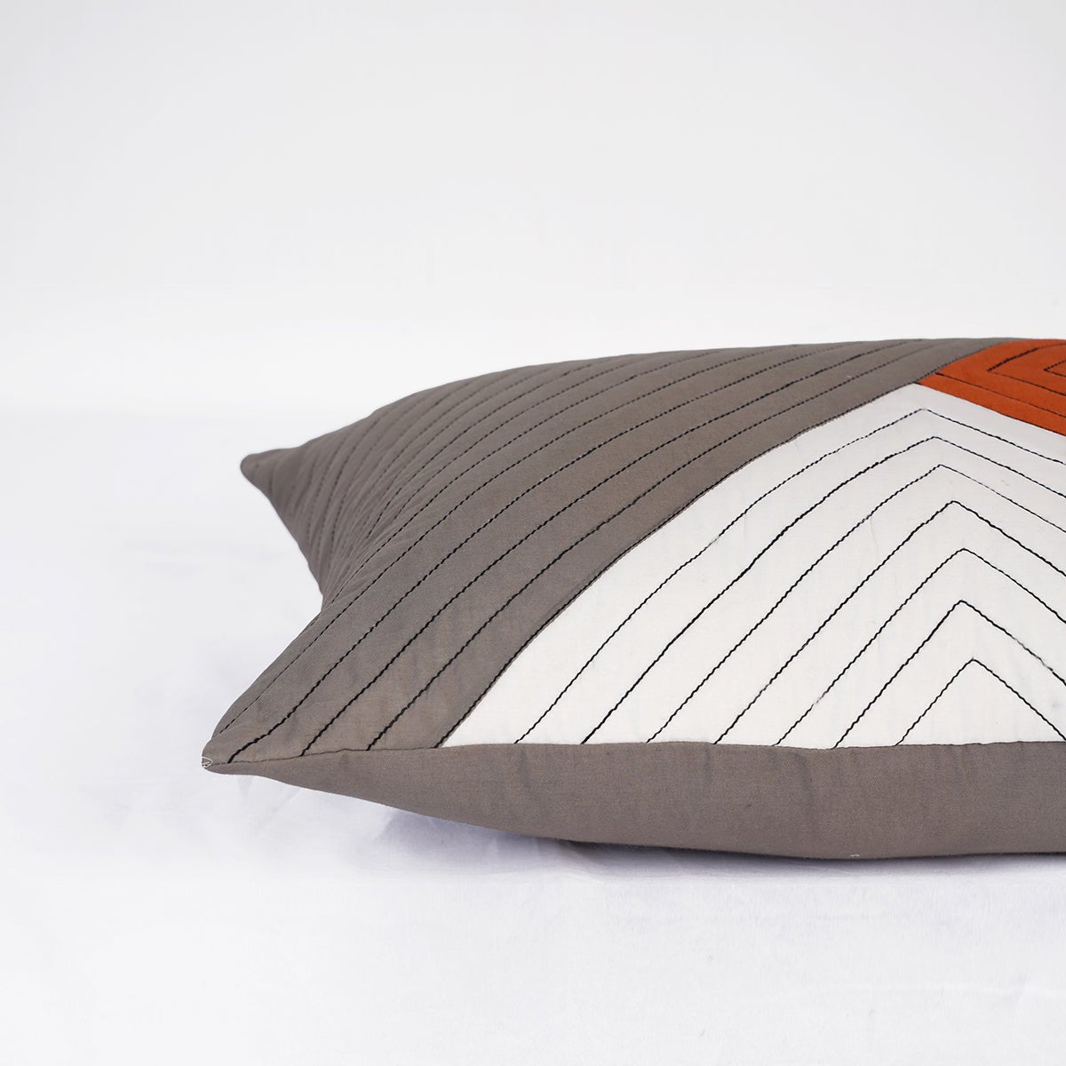 Terracotta Patchwork Quilted Pillow Cover – Modern Retro Colour Block