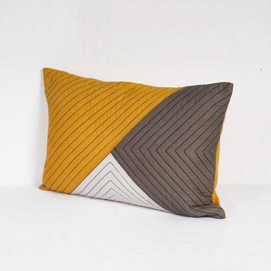 Modern Retro Mustard Yellow Colour Block Patchwork Quilted Cushion Cover | Cotton | 2 Sizes