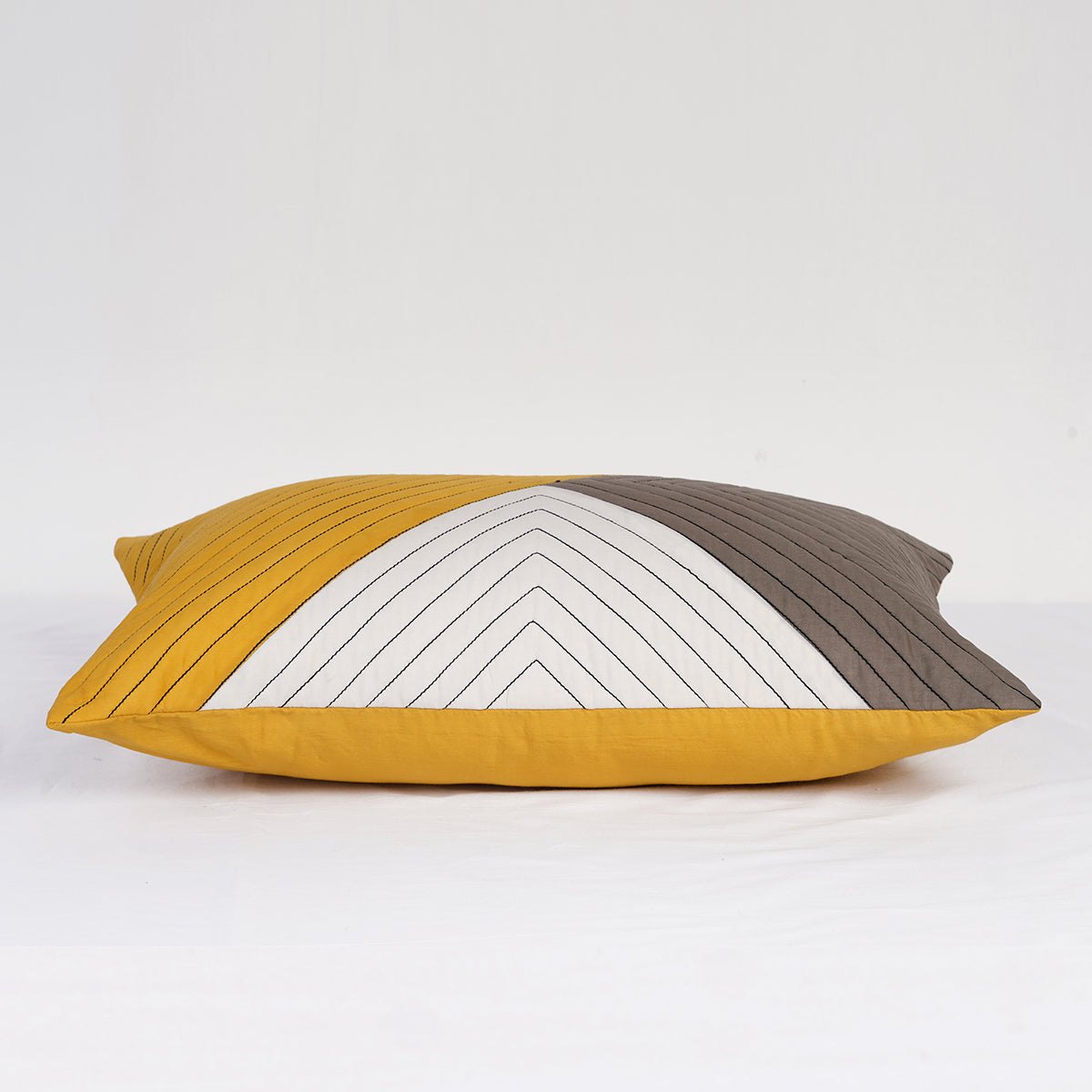 Modern Retro Mustard Yellow Colour Block Patchwork Quilted Cushion Cover | Cotton | 2 Sizes