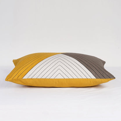 Modern Retro Mustard Yellow Colour Block Patchwork Quilted Cushion Cover | Cotton | 2 Sizes