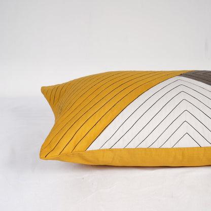 Modern Retro Mustard Yellow Colour Block Patchwork Quilted Cushion Cover | Cotton | 2 Sizes