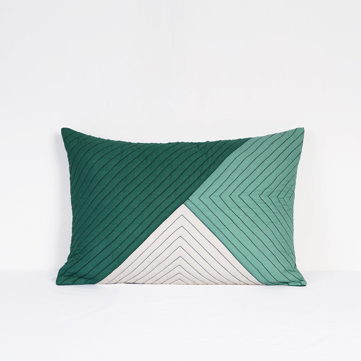 Modern Retro Aqua Green Colour Block Patchwork Quilted Cushion Cover | Cotton | 2 Sizes