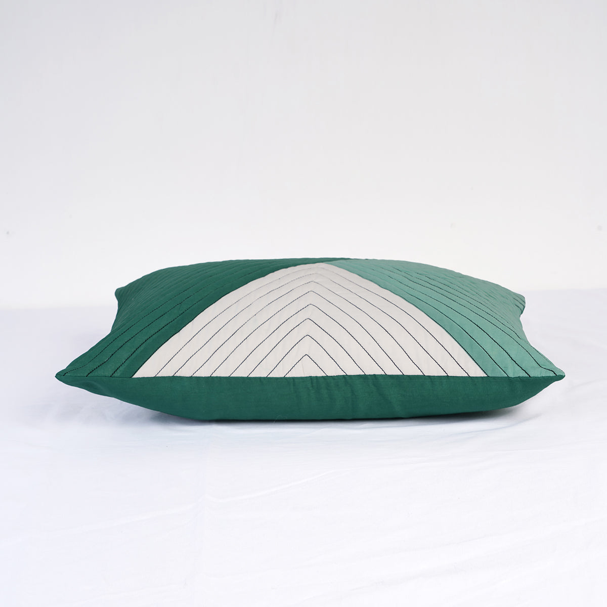 Aqua Green Patchwork Quilted Pillow Cover – Modern Retro Colour Block