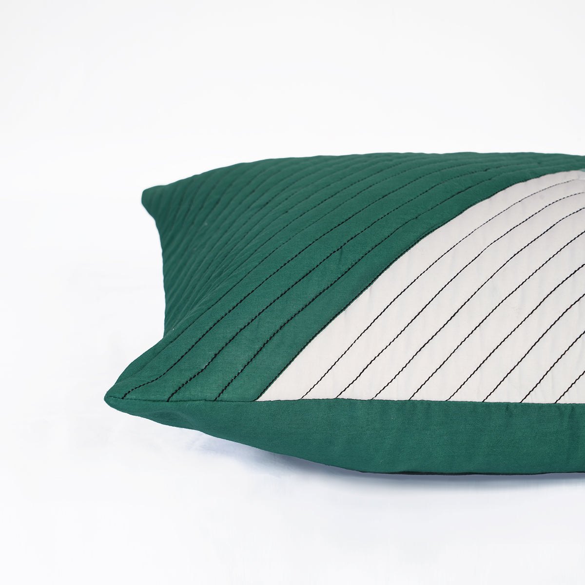 Aqua Green Patchwork Quilted Pillow Cover – Modern Retro Colour Block