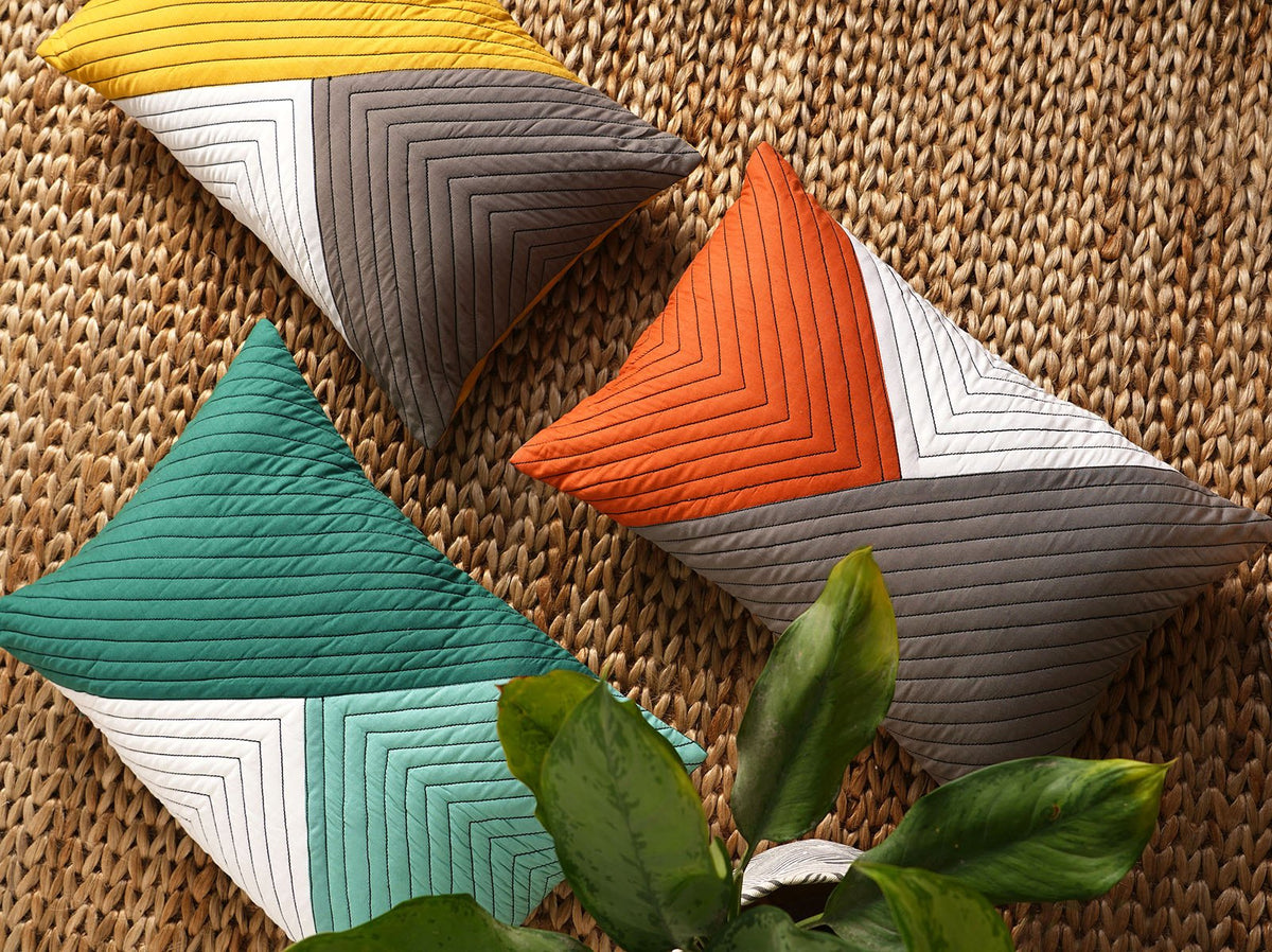 Modern Retro Terracotta Colour Block Patchwork Quilted Cushion Cover | Cotton | 2 Sizes