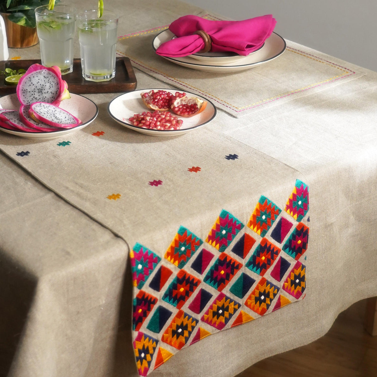 Folk Kilim Table Runner – Diamond | Pure Linen Embroidery