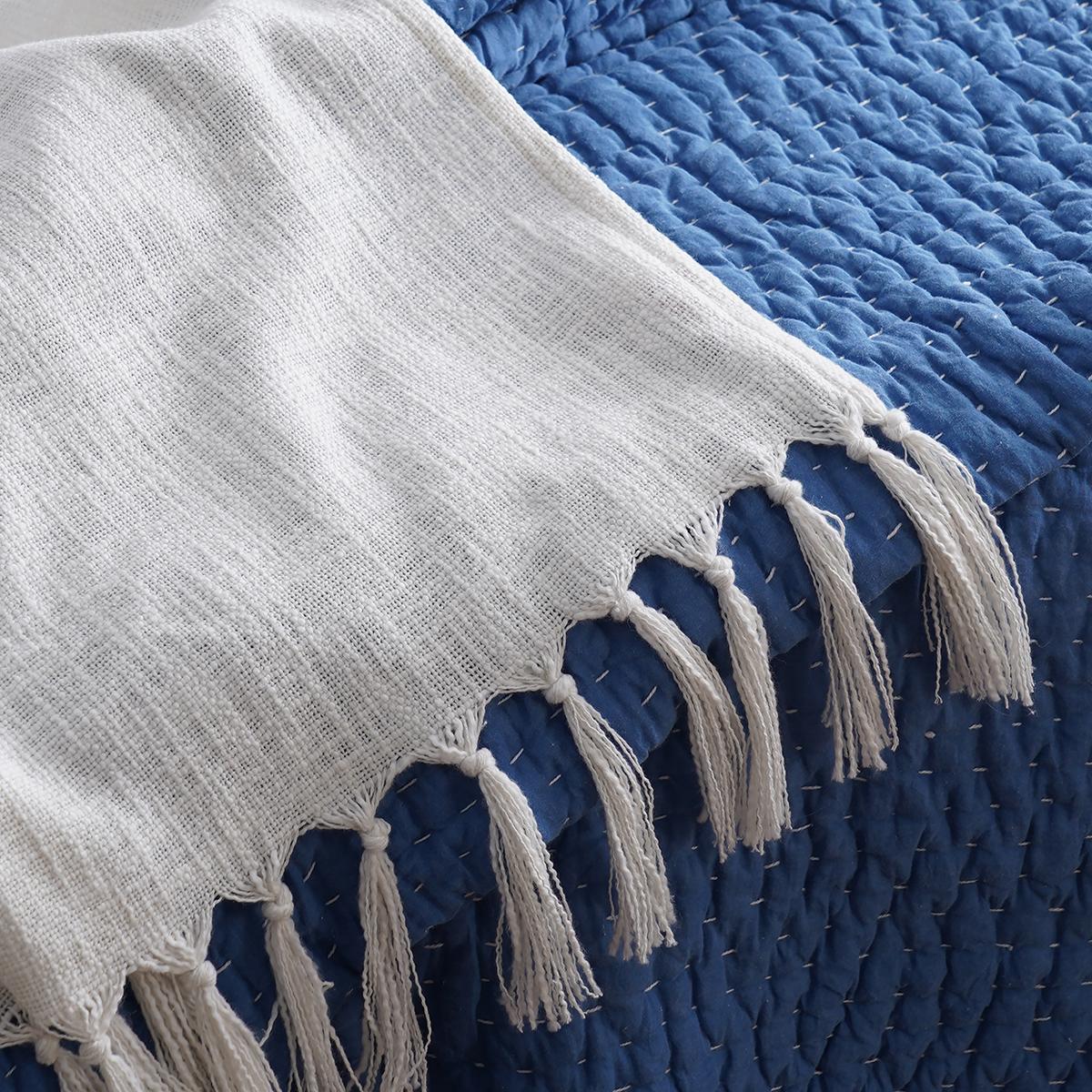 White Slub Cotton Throw Blanket | 100% Cotton | Fringed Edges | 50×60 & 60×90 Inches