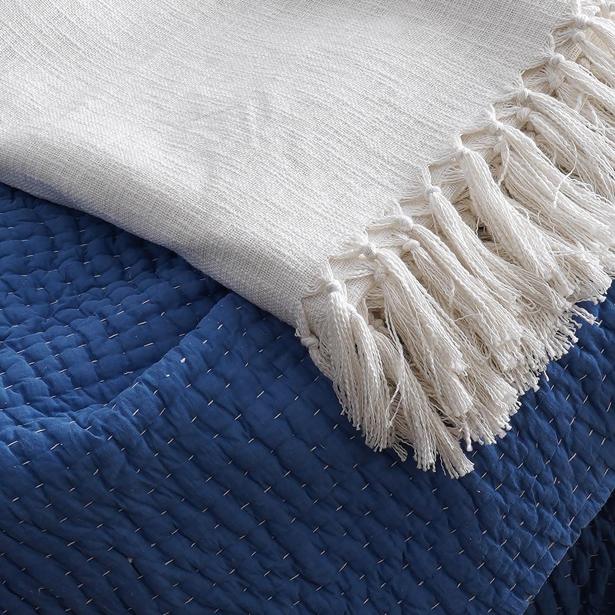 White Slub Cotton Throw Blanket | 100% Cotton | Fringed Edges | 50×60 & 60×90 Inches