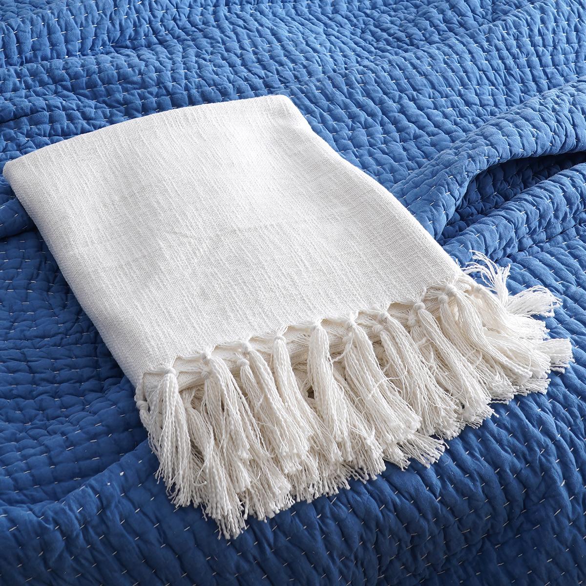 White Slub Cotton Throw Blanket | 100% Cotton | Fringed Edges | 50×60 & 60×90 Inches
