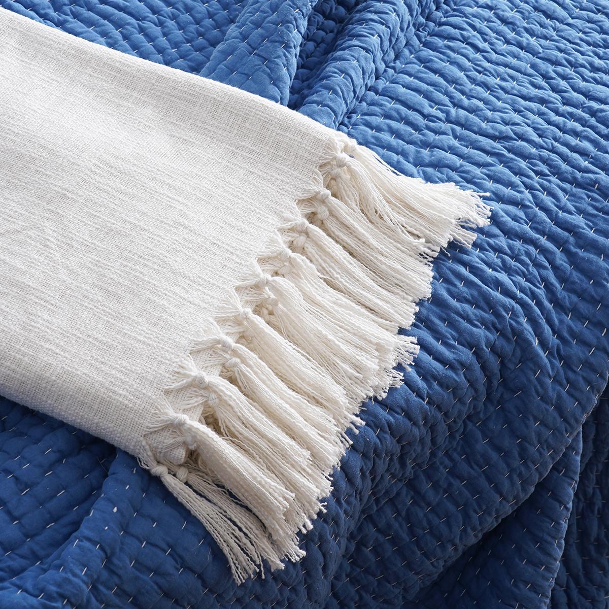 White Slub Cotton Throw Blanket | 100% Cotton | Fringed Edges | 50×60 & 60×90 Inches