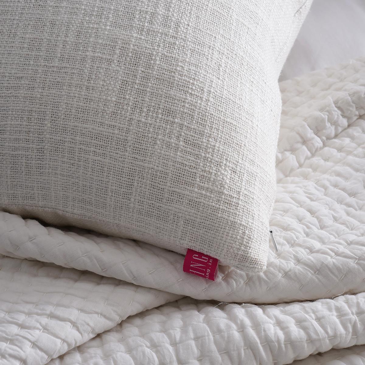 Natural White Slub Cotton Pillow Cover – Zip Closure, Multiple Sizes