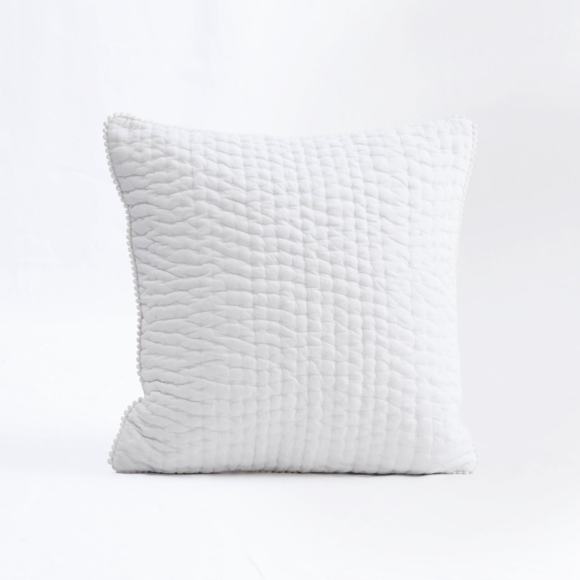 White Kantha Quilted Pillow Covers Stripe Cotton Set