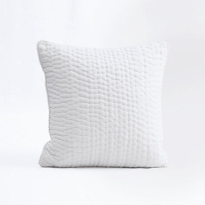 White Kantha Quilted Pillow Covers Stripe Cotton Set