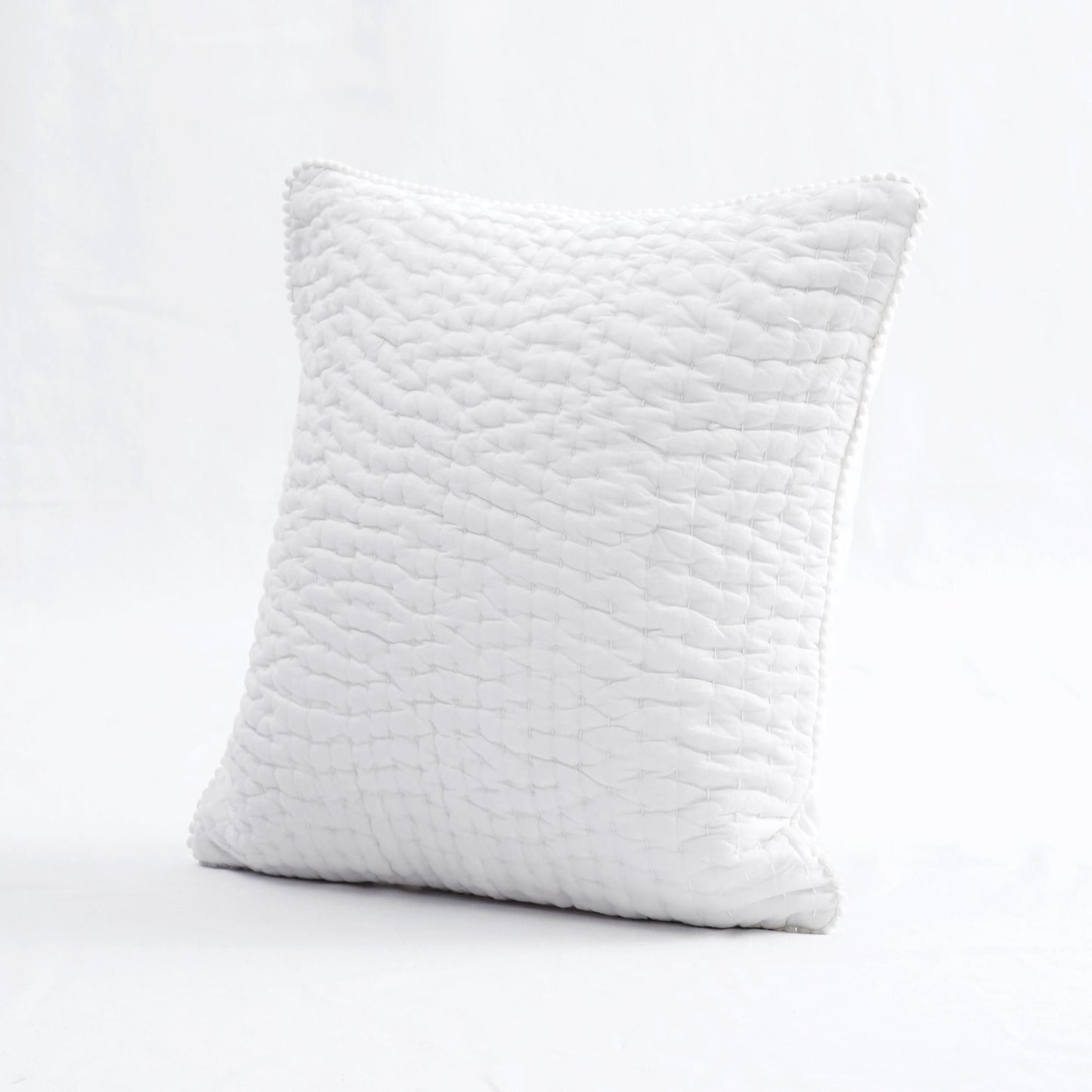White Kantha Quilted Pillow Covers Stripe Cotton Set