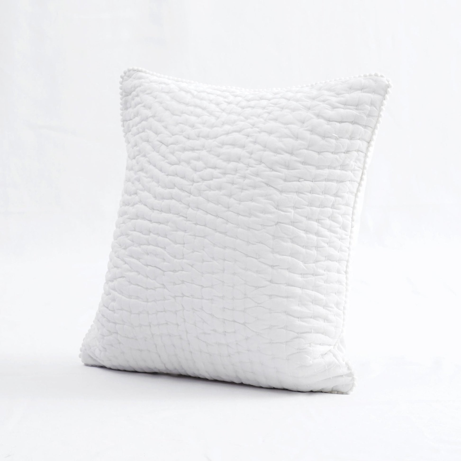 White Kantha Quilted Pillow Covers Stripe Cotton Set
