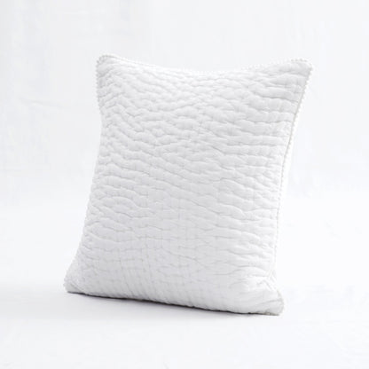 White Kantha Quilted Pillow Covers Stripe Cotton Set