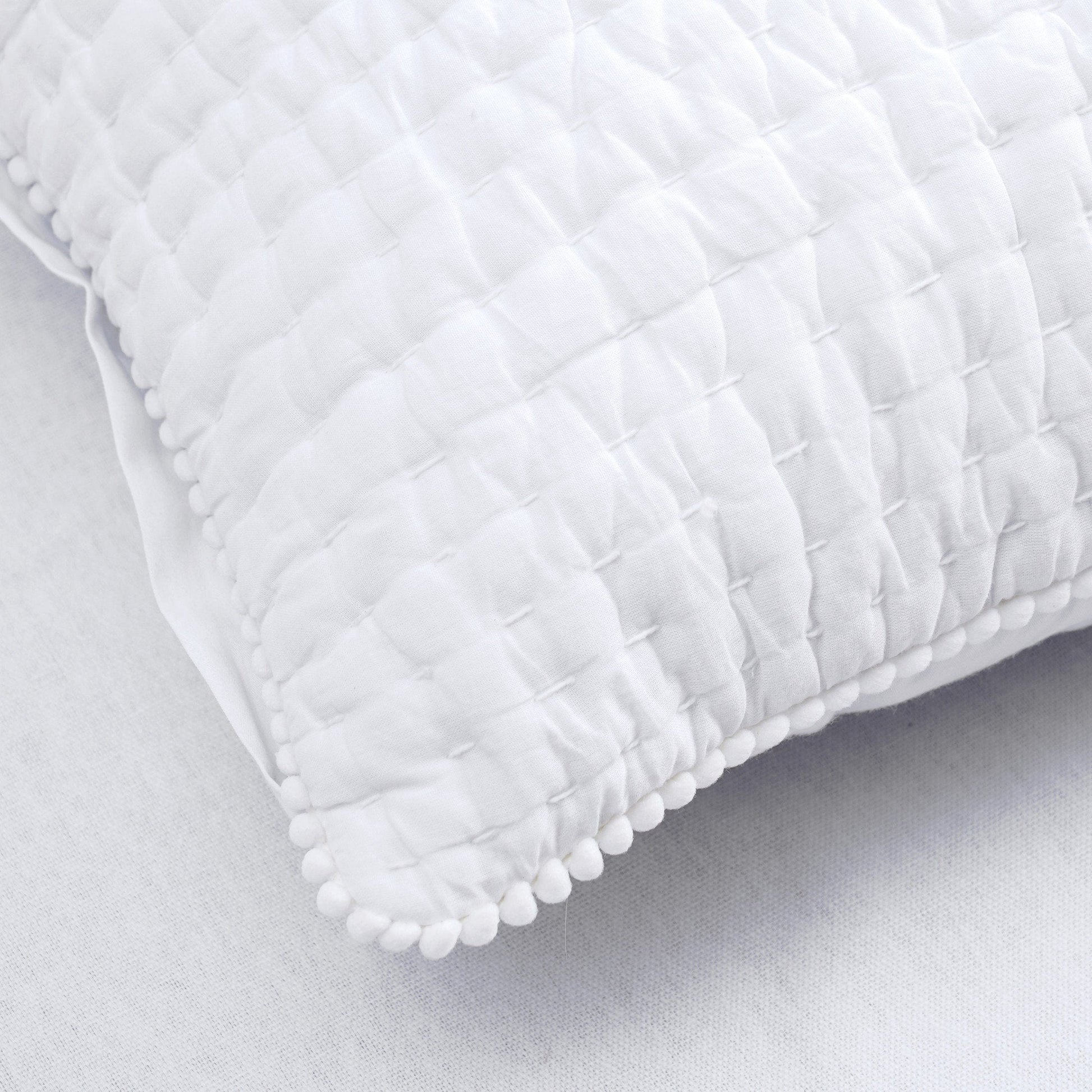 White Kantha Quilted Pillow Covers Stripe Cotton Set