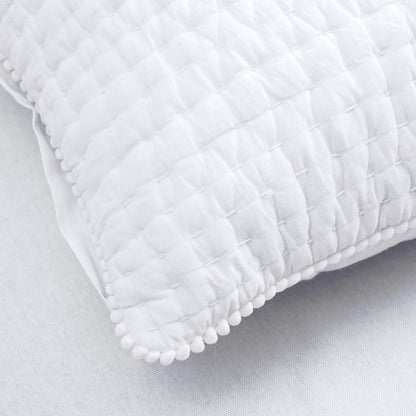 White Kantha Quilted Pillow Covers Stripe Cotton Set