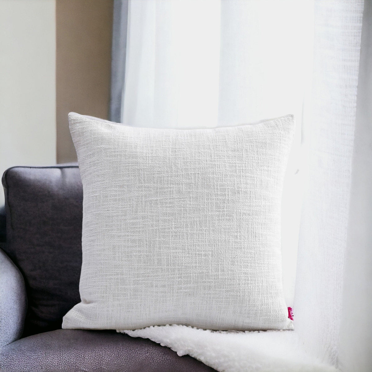 White Slub Cotton Pillow Cover | Textured Weave | Zip Closure | Multiple Sizes