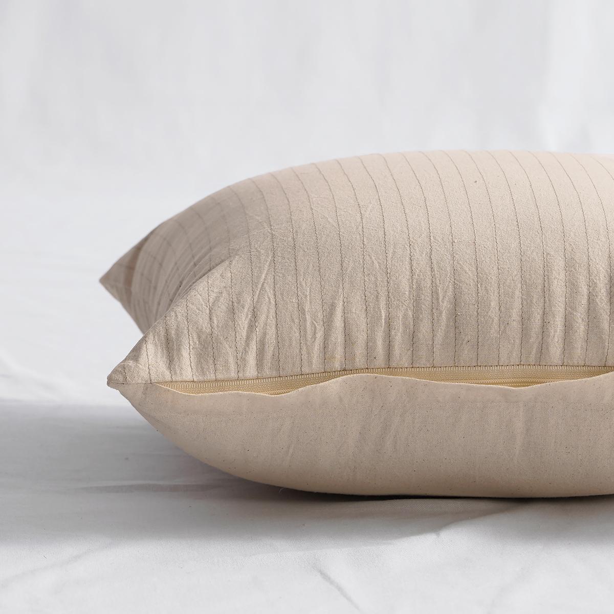 Natural Striped Cotton Pillow Cover | Woven Stripe Texture | Zip Closure | Multiple Sizes
